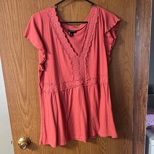 Torrid Coral Lace Accent Blouse